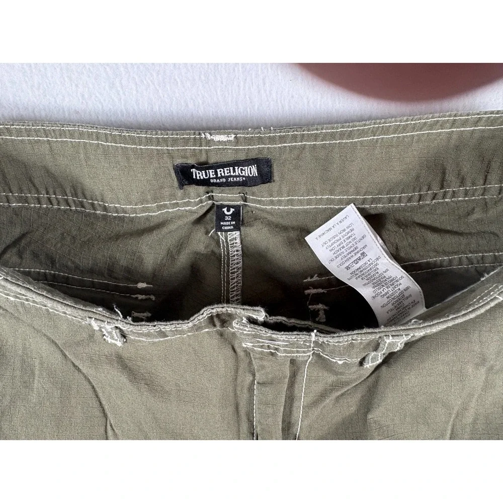 True Religion Cargo Pants Mens 32 Olive Green Ripstop Logo Straight Leg‎ Travel